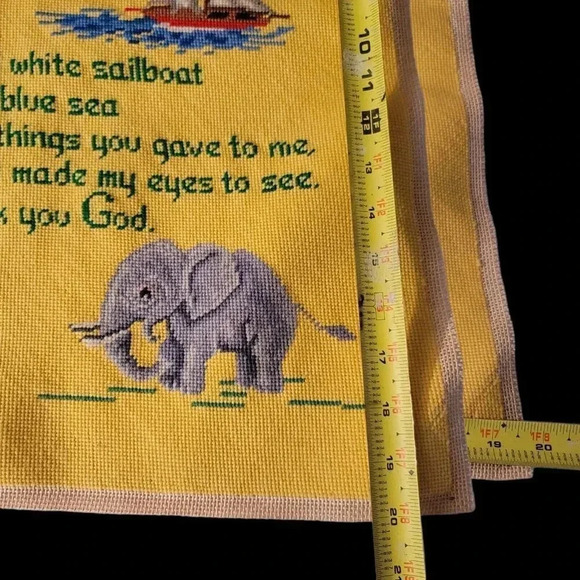 VTG Yellow Elephant Bee Tree Needlecraft Needlepoint Nursery Kids Prayer - Picture 2 of 15